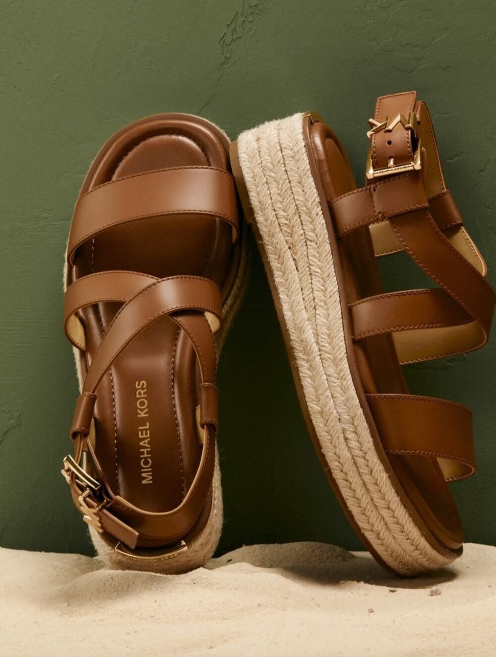 Michael Kors Brown Leather Espadrille Platform Sandals